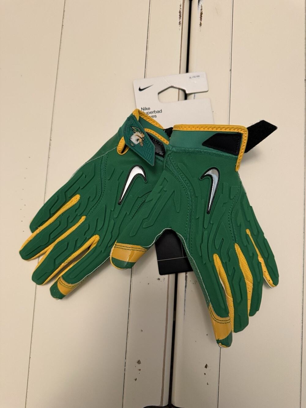 New RARE PE Nike Vapor Jet 7.0 Oregon Ducks Green Yellow FOOTBALL Gloves Sz XL